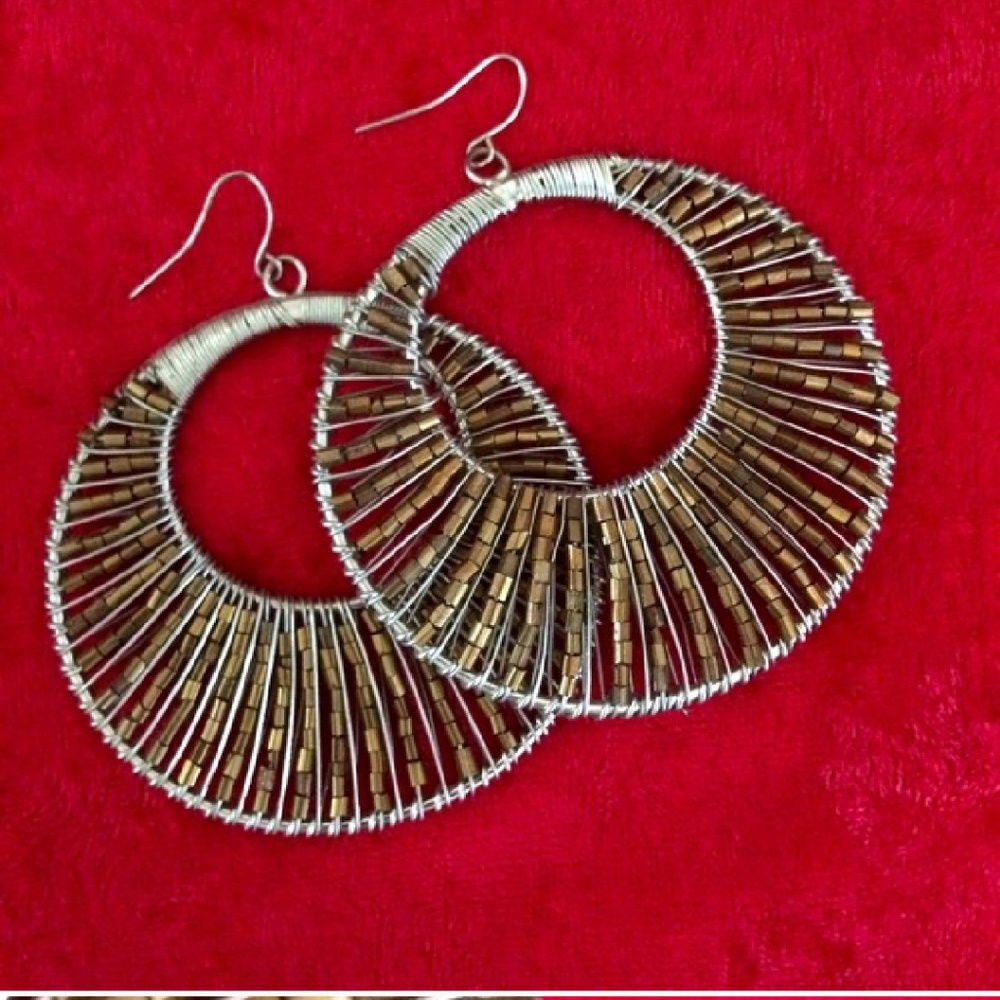 Bronze bead hoop earrings